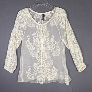 Yoana Baraschi Top Womens S Ivory‎ Long sleeve Blouse 100% Silk, Fairy, Elegant